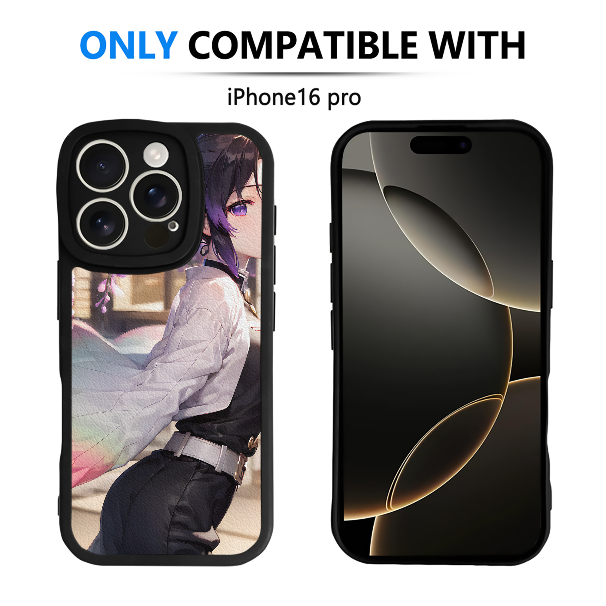 （画像用） 鬼滅の刃（きめつのやいば）蟲柱-胡蝶 しのぶ／こちょう しのぶ Kochou Shinobu 【iPhone 16シリーズ対応】シリコンスマホケース（レザー調） 材質：シリコン